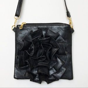 Vintage Black Ruffle Crossbody Purse